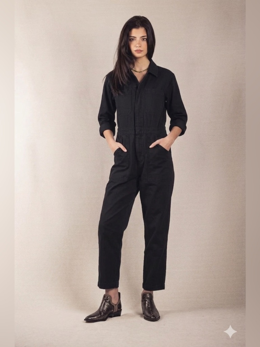 Lana Roux Denim Aviator Jumpsuit Size XS